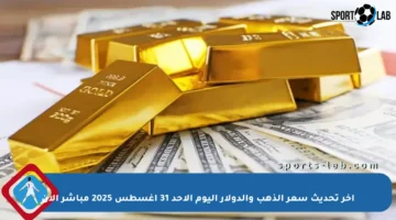 آخر تحديث سعر الذهب والدولار اليوم الأحد 31 أغسطس 2025 مباشر الآن